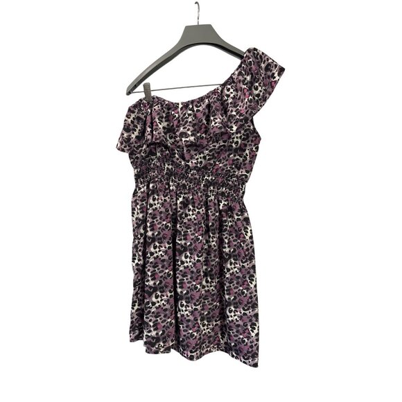 Y2K Lipstick One Shoulder Ruffle Leopard Print Mini Dress Smocked Waist Womens S - Picture 4 of 6